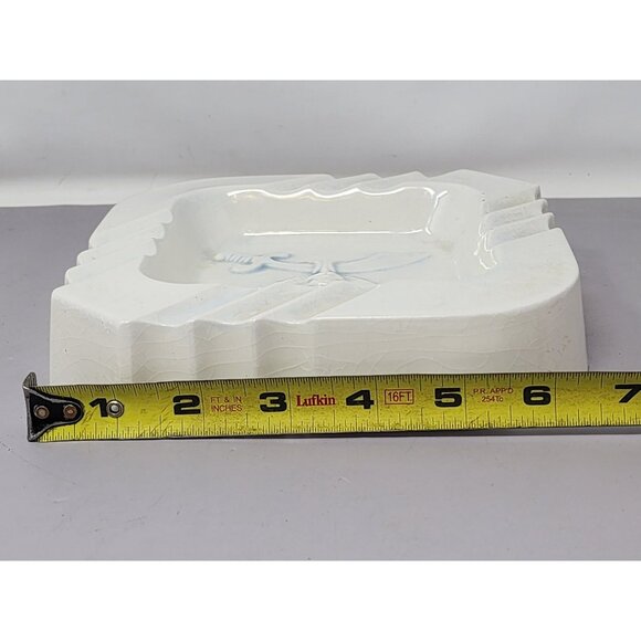 Vintage White Ceramic Ashtray With Blue Sword & Star Design - Picture 9 of 10